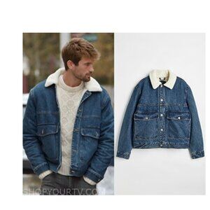 NWT H&M Men Blue Lined Borg-Collared Denim Jacket sz XL